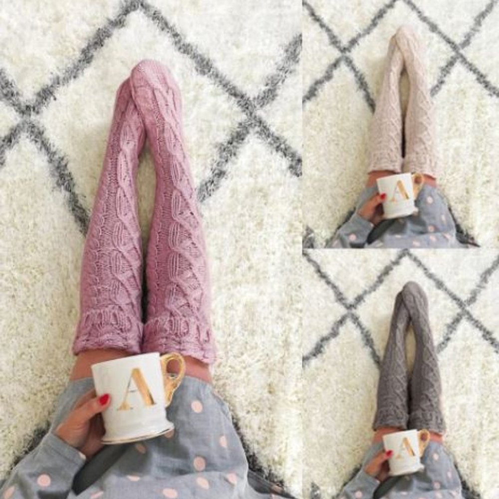 Diamond Cable Knit Knee High Socks